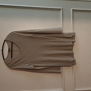 Eileen Fisher Tan Linen Viscose Knit Block Hem Long Tunic Sweater L